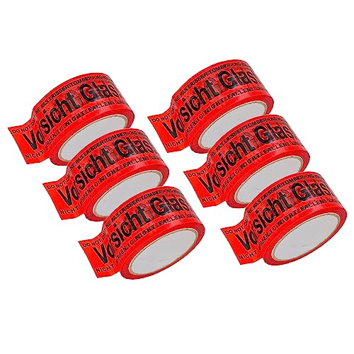 BIGtec 24 Rollen Paketklebeband Vorsicht Glas Klebeband Packband Paketband Verpackungsband Kartonband Standard 66m lang 48mm breit rot Verpackungsmaterial Paket Karton von BIGtec