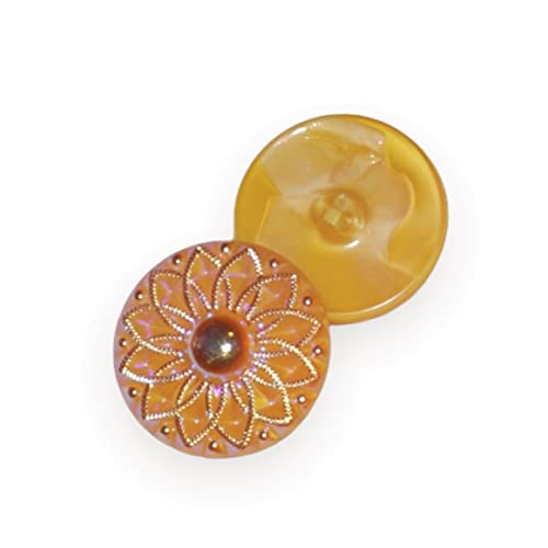 1 stk Handgemachte und lackierte tschechische Glasknopf, 34 mm (Hand made and painted Czech glass button yellow with silver flower) von BIJOUX COMPONENTS