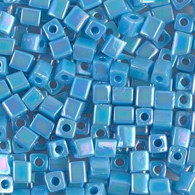 5g Miyuki Square Perlen undurchsichtiger türkisblau AB, 1.8 mm (Opaque Turquoise Blue AB) von BIJOUX COMPONENTS