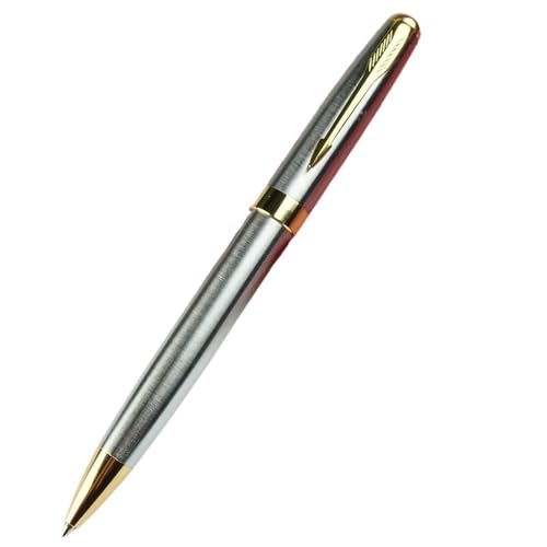 BIK Metall-Kugelschreiber, schwarze Tinte, mittlere Spitze, 1,0 mm, glattes Schreiben, einziehbarer Kugelschreiber, Business-Signature-Stift (Silberweiß) von BIK