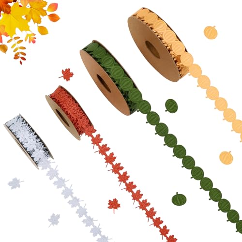 4 Rollen Herbstbänder, 2 Rollen, 12,7 m, Kürbisbänder, 2 Rollen, 4,5 m, Ahornblatt-Bänder, Herbstbänder, Verzierung für Geschenkverpackungen, Bastelarbeiten, Erntedankfest, Party-Dekoration von BINBE