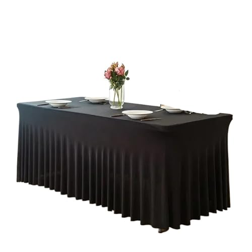 BINFC Tischdecke 1,8 m einteiliger Stretch-Tischbezug for Hotel, Bankett, Hochzeit, Party, Tischrock, Spandex, weiße Tischdecke, rechteckige Größe Tischwäsche(Black,2pcs) von BINFC