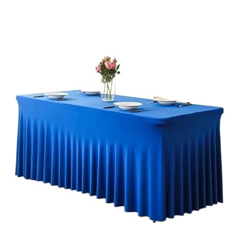 BINFC Tischdecke 1,8 m einteiliger Stretch-Tischbezug for Hotel, Bankett, Hochzeit, Party, Tischrock, Spandex, weiße Tischdecke, rechteckige Größe Tischwäsche(Bright Blue,2pcs) von BINFC