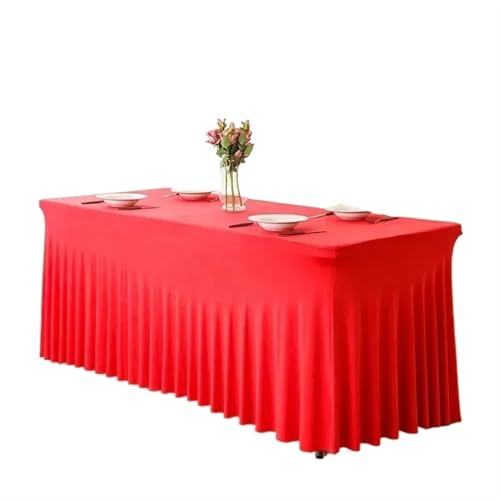 BINFC Tischdecke 1,8 m einteiliger Stretch-Tischbezug for Hotel, Bankett, Hochzeit, Party, Tischrock, Spandex, weiße Tischdecke, rechteckige Größe Tischwäsche(Bright red,2pcs) von BINFC