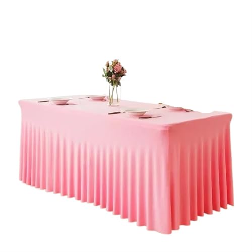 BINFC Tischdecke 1,8 m einteiliger Stretch-Tischbezug for Hotel, Bankett, Hochzeit, Party, Tischrock, Spandex, weiße Tischdecke, rechteckige Größe Tischwäsche(Dark pink,2pcs) von BINFC