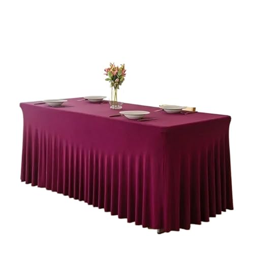 BINFC Tischdecke 1,8 m einteiliger Stretch-Tischbezug for Hotel, Bankett, Hochzeit, Party, Tischrock, Spandex, weiße Tischdecke, rechteckige Größe Tischwäsche(Dark red,1pc) von BINFC