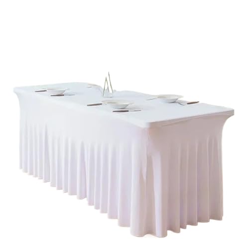 BINFC Tischdecke 1,8 m einteiliger Stretch-Tischbezug for Hotel, Bankett, Hochzeit, Party, Tischrock, Spandex, weiße Tischdecke, rechteckige Größe Tischwäsche(White,1pc) von BINFC