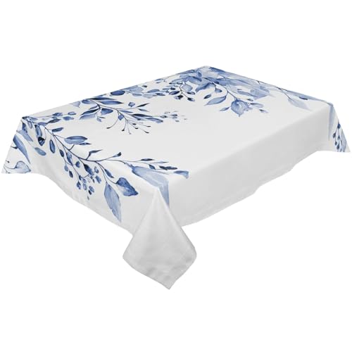 BINFC Tischdecke Aquarell-grüne Blätter, wasserdichte Tischdecke, Hochzeit, Party, rechteckige Tischdecke, Urlaubsdekoration, Tischdecke Tischwäsche(Blue 1,153x153cm Tablecloth) von BINFC