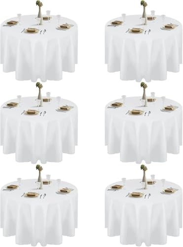 BINFC Tischdecke Runde Tischdecke, weiß (6er-Pack), kreisförmige Polyester-Tischdecke mit einem Durchmesser von 120 Zoll for Abendessen, Küche, Picknick, Hochzeit Tischwäsche(108inch 6 Pack) von BINFC