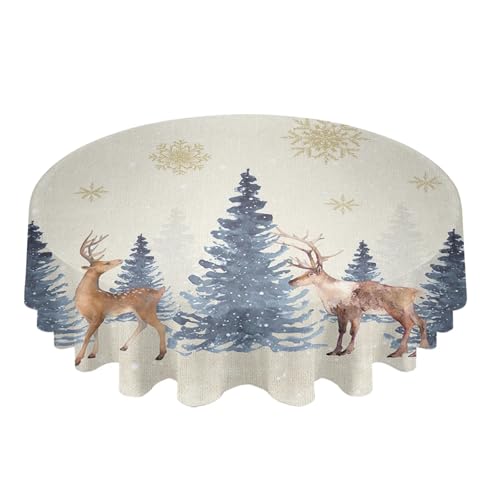 BINFC Tischdecke Runde Tischdecke mit Waldmotiv, wasserdicht, Hochzeitsdekoration, Tischdecke for Weihnachten, Zuhause, dekorative Tischdecke Tischwäsche(Beige,Diameter 137cm) von BINFC