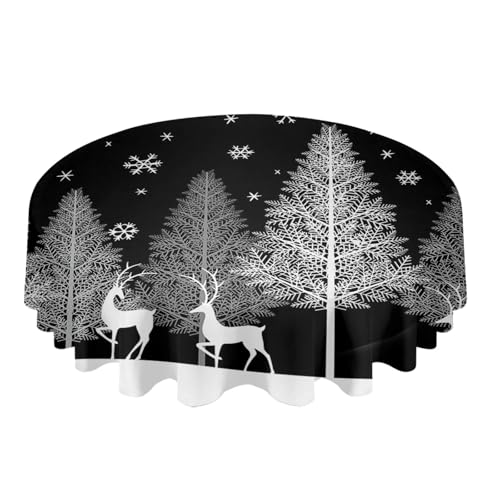 BINFC Tischdecke Runde Tischdecke mit Waldmotiv, wasserdicht, Hochzeitsdekoration, Tischdecke for Weihnachten, Zuhause, dekorative Tischdecke Tischwäsche(Black,153x153cm Tablecloth) von BINFC