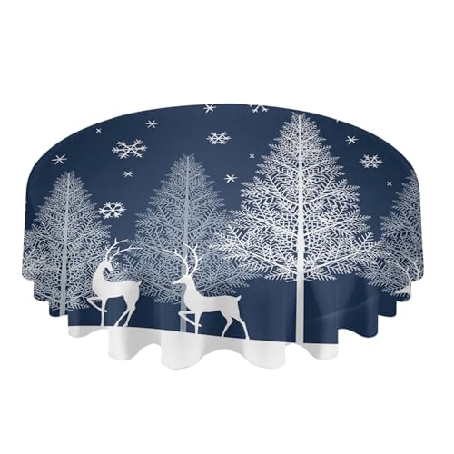 BINFC Tischdecke Runde Tischdecke mit Waldmotiv, wasserdicht, Hochzeitsdekoration, Tischdecke for Weihnachten, Zuhause, dekorative Tischdecke Tischwäsche(Blue,153x214cm Tablecloth) von BINFC