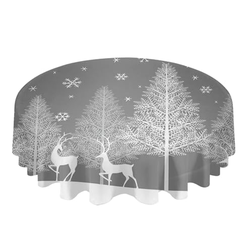 BINFC Tischdecke Runde Tischdecke mit Waldmotiv, wasserdicht, Hochzeitsdekoration, Tischdecke for Weihnachten, Zuhause, dekorative Tischdecke Tischwäsche(Grey,153x153cm Tablecloth) von BINFC