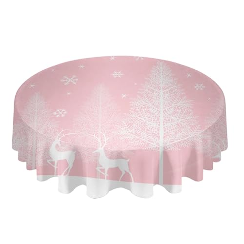 BINFC Tischdecke Runde Tischdecke mit Waldmotiv, wasserdicht, Hochzeitsdekoration, Tischdecke for Weihnachten, Zuhause, dekorative Tischdecke Tischwäsche(Pink,137x137cm Tablecloth) von BINFC