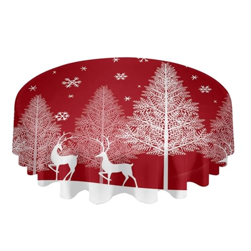 BINFC Tischdecke Runde Tischdecke mit Waldmotiv, wasserdicht, Hochzeitsdekoration, Tischdecke for Weihnachten, Zuhause, dekorative Tischdecke Tischwäsche(Red,153x214cm Tablecloth) von BINFC