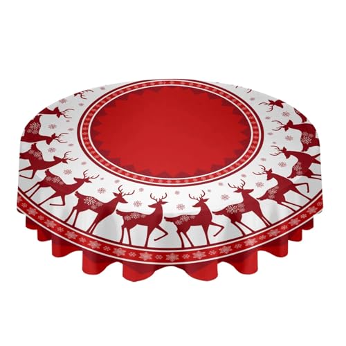 BINFC Tischdecke Runde Tischdecke mit Waldmotiv, wasserdicht, Hochzeitsdekoration, Tischdecke for Weihnachten, Zuhause, dekorative Tischdecke Tischwäsche(Red 2,Diameter 153cm) von BINFC