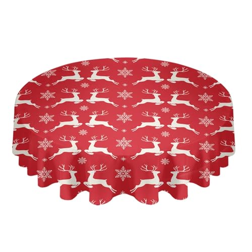 BINFC Tischdecke Runde Tischdecke mit Waldmotiv, wasserdicht, Hochzeitsdekoration, Tischdecke for Weihnachten, Zuhause, dekorative Tischdecke Tischwäsche(Red 3,137x137cm Tablecloth) von BINFC