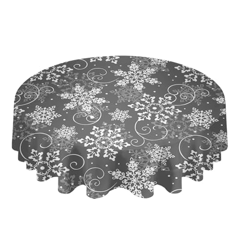 BINFC Tischdecke Schneeflocken-Textur, rote runde Tischdecke, wasserdicht, Hochzeitsdekoration, Tischdecke, Weihnachten, Zuhause, dekorative Tischdecke Tischwäsche(Grey,137x137cm Tablecloth) von BINFC