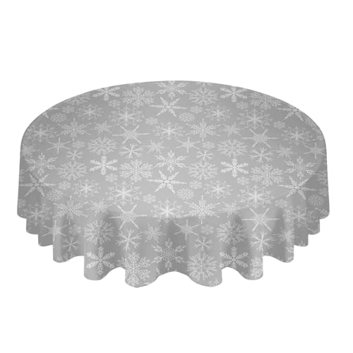 BINFC Tischdecke Schneeflocken-Textur, rote runde Tischdecke, wasserdicht, Hochzeitsdekoration, Tischdecke, Weihnachten, Zuhause, dekorative Tischdecke Tischwäsche(Grey 1,Diameter 137cm) von BINFC