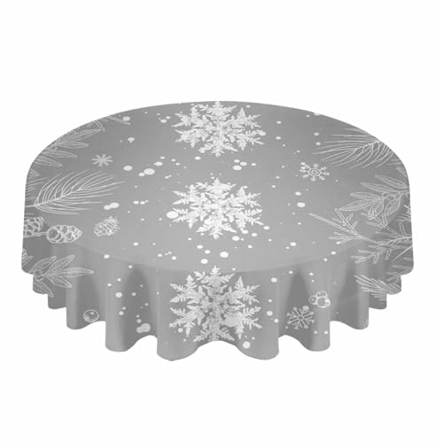 BINFC Tischdecke Schneeflocken-Textur, rote runde Tischdecke, wasserdicht, Hochzeitsdekoration, Tischdecke, Weihnachten, Zuhause, dekorative Tischdecke Tischwäsche(Light Grey,137x137cm Tablecloth) von BINFC