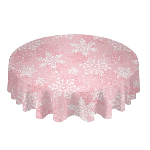 BINFC Tischdecke Schneeflocken-Textur, rote runde Tischdecke, wasserdicht, Hochzeitsdekoration, Tischdecke, Weihnachten, Zuhause, dekorative Tischdecke Tischwäsche(Pink,137x274cm Tablecloth) von BINFC