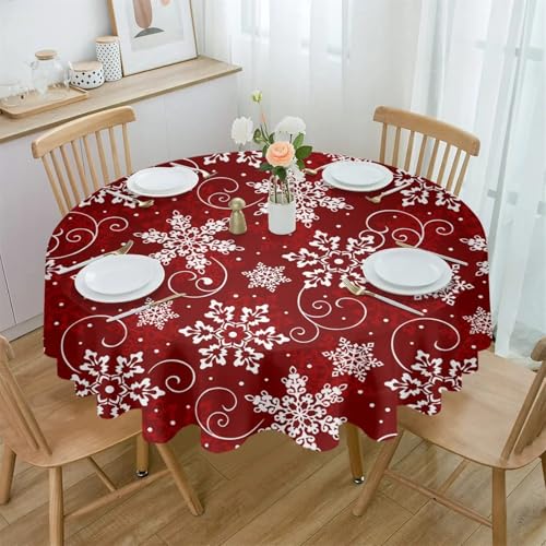 BINFC Tischdecke Schneeflocken-Textur, rote runde Tischdecke, wasserdicht, Hochzeitsdekoration, Tischdecke, Weihnachten, Zuhause, dekorative Tischdecke Tischwäsche(Red,137x137cm Tablecloth) von BINFC