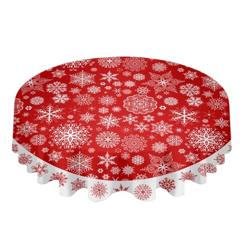 BINFC Tischdecke Schneeflocken-Textur, rote runde Tischdecke, wasserdicht, Hochzeitsdekoration, Tischdecke, Weihnachten, Zuhause, dekorative Tischdecke Tischwäsche(Red 1,137x274cm Tablecloth) von BINFC