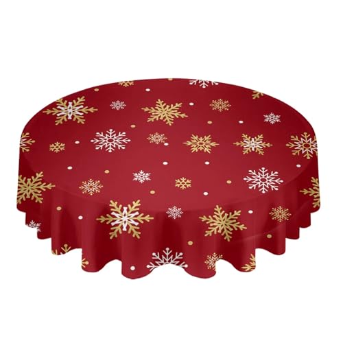 BINFC Tischdecke Schneeflocken-Textur, rote runde Tischdecke, wasserdicht, Hochzeitsdekoration, Tischdecke, Weihnachten, Zuhause, dekorative Tischdecke Tischwäsche(Red 2,137x274cm Tablecloth) von BINFC