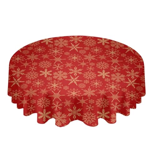 BINFC Tischdecke Schneeflocken-Textur, rote runde Tischdecke, wasserdicht, Hochzeitsdekoration, Tischdecke, Weihnachten, Zuhause, dekorative Tischdecke Tischwäsche(Red 3,133x178cm Tablecloth) von BINFC