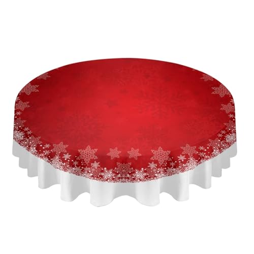 BINFC Tischdecke Schneeflocken-Textur, rote runde Tischdecke, wasserdicht, Hochzeitsdekoration, Tischdecke, Weihnachten, Zuhause, dekorative Tischdecke Tischwäsche(Red 4,Diameter 153cm) von BINFC