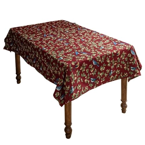 BINFC Tischdecke Tischdecke Pastorale kleine frische Couchtischdecke, leichte Retro-Literatur-Tischdecke Tischwäsche(Dark red,140x140(cm)) von BINFC