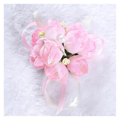 Corsage-Armband 1PC Handgelenk Corsage Brautjungfer Schwestern Hand Blumen Künstliche Braut Blumen for Hochzeit Tanzen Party Decor Braut Prom(Light Pink) von BINFC