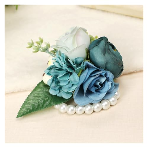 Corsage-Armband Blumen Braut Handgelenk Corsage/Brautjungfer Handgelenk Corsage(Blue) von BINFC