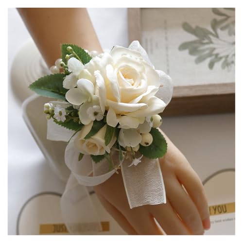 Corsage-Armband Handgelenk Corsage Brautjungfer Schwestern handgemachte Blume künstliche Seide Rose Armband Blumen for Hochzeit Tanz Party Dekor(Bracelets-B) von BINFC