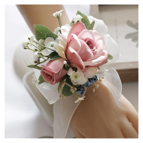 Corsage-Armband Handgelenk Corsage Brautjungfer Schwestern handgemachte Blume künstliche Seide Rose Armband Blumen for Hochzeit Tanz Party Dekor(Bracelets-D) von BINFC