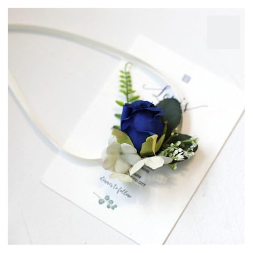 Corsage-Armband Mädchen Brautjungfer Handgelenk Corsage Künstliche Rose Band Armband Stoff Hand Blumen Hochzeit Prom Party Versorgung Zubehör(Royal Blue) von BINFC