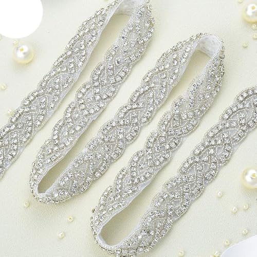 (1 Yard) Silber klar Braut Perlen Kristall Strass Applikation Trim Gürtel Gold Nähen Eisen auf für Hochzeitskleid Kleidung WDD0278-WDD0344-S von BINSCH