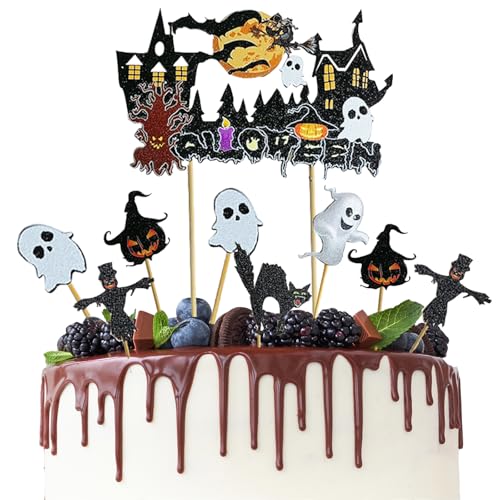 Halloween kuchen deko,11 pcs halloween muffin deko,halloween deko kürbis Spooky Castle Skelett katze,halloween cupcake deko für deko Halloween Party,Mardi Gras Party Kuchendeko von BINXWA