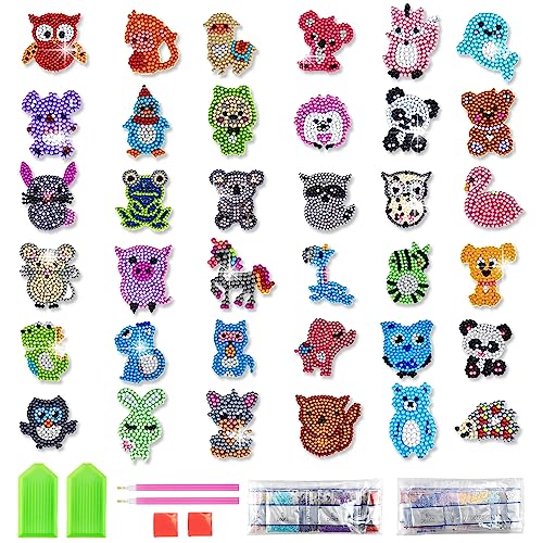 Diamond Painting Sticker DIY 5D Diamant Painting Bilder Diamontpating für Kinder 36 Stück Mini Klein Tiere Cartoon Diamantzeichnungen für ab 5 Jahre Kinder Junge Mädchen Anfänger Erwachsene (Stil 1) von BINYI