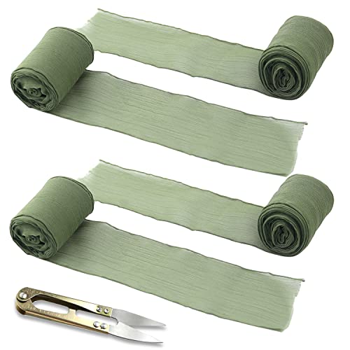 Geschenkband Schleifenband Chiffonband Salbeigrün Seidenband Hochzeit Chiffon Bänder 4,5m x 38mm Dekoband Stoffband für Geburtstag Blumenstrauß Geschenkverpackung 4 Rollen (Grün) von BINYI