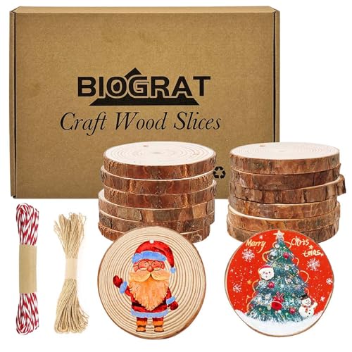 BIOGRAT Holzscheiben 10-11 cm 12 St. zum Basteln mit Loch, ca. 1 cm dick, mit 2 Schnüren für Weihnachtsdeko, Kunst, Handwerk, DIY von BIOGRAT