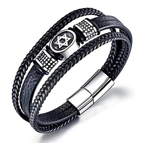 BIOLIVING Klassisches Mehrschichtiges Wickelarmband Aus Leder Für Herren David Star Bracelet Armreif Mit Magnetverschluss von BIOLIVING