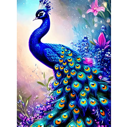 5D DIY Diamond Painting Pfau Bilder, PfauBohren Voll Stickerei Strass Diamant Malerei Set Wanddekoration, Geschenke for Frauen/Mama Deko 30 * 40CM von BIOSA