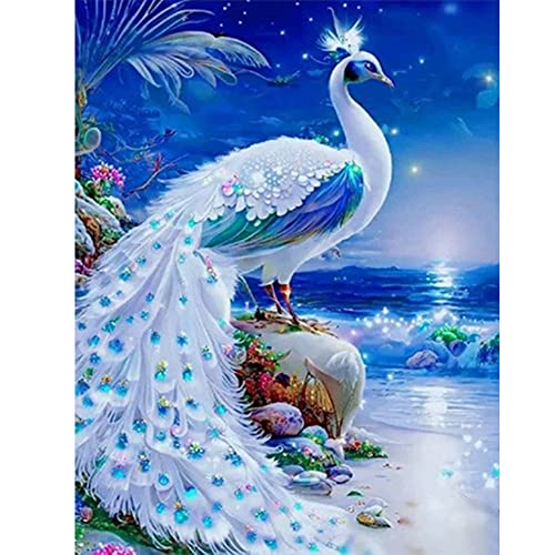 5D DIY Diamond Painting Pfau Bilder, PfauBohren Voll Stickerei Strass Diamant Malerei Set Wanddekoration, Geschenke for Frauen/Mama Deko 30 * 40CM von BIOSA