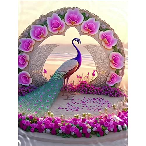 5D DIY Diamond Painting Pfau Bilder, PfauBohren Voll Stickerei Strass Diamant Malerei Set Wanddekoration, Geschenke for Frauen/Mama Deko 30 * 40CM von BIOSA