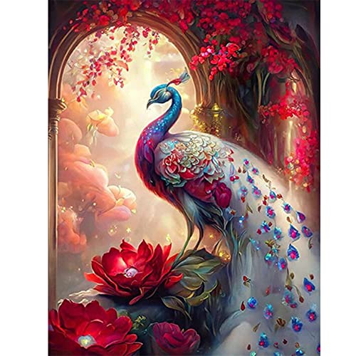 5D DIY Diamond Painting Pfau Bilder, PfauBohren Voll Stickerei Strass Diamant Malerei Set Wanddekoration, Geschenke for Frauen/Mama Deko 30 * 40CM von BIOSA