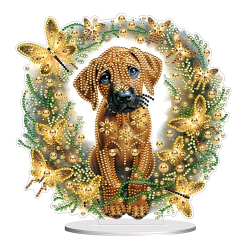 BIOSA 5D DIY Diamond Painting Hund Desktop Set Deko, Schäferhund Ornament Set, 5D DIY Diamond Teddy Schmetterling Desktop-Dekoration Geschenke Deko von BIOSA