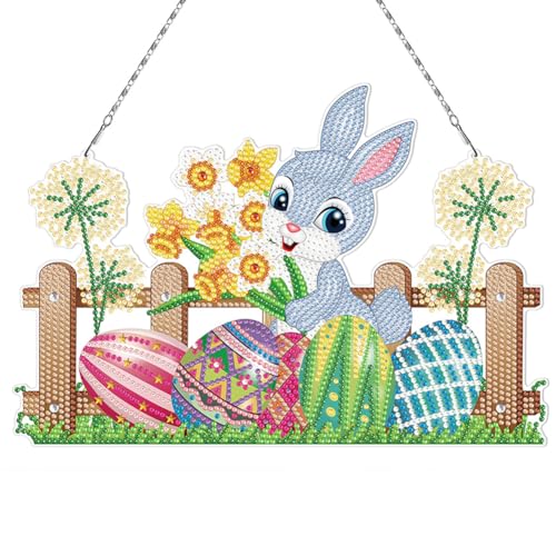 BIOSA 5D DIY Diamond Painting Ostern Anhänger, 5D Diamant Painting Schlüsselanhänger Kinder, DIY Hase Osterndeko, Geschenk for Osterndeko von BIOSA