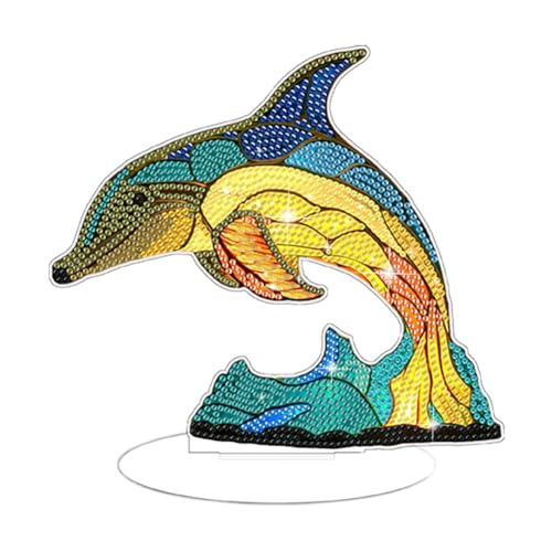 BIOSA DIY Diamond Painting LED Tierlampen, 5D DIY Diamond Painting Delfin Deko, Diamant Malerei Tisch Ornament Set Schlafzimmer Wohnzimmer Arbeitszimmer Büro Deko von BIOSA