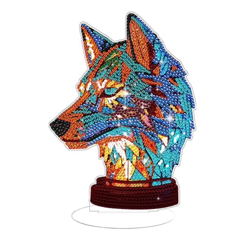 BIOSA DIY Diamond Painting LED Tierlampen, 5D DIY Diamond Painting Wolf Deko, Diamant Malerei Tisch Ornament Set Schlafzimmer Wohnzimmer Arbeitszimmer Büro Deko von BIOSA